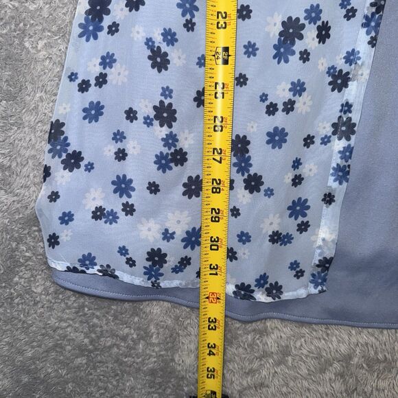 Vtg Y2K 575 Blue Floral Slip Dress Mesh Overlay Made in USA Sz 7 Fairy Coquette - Picture 8 of 10
